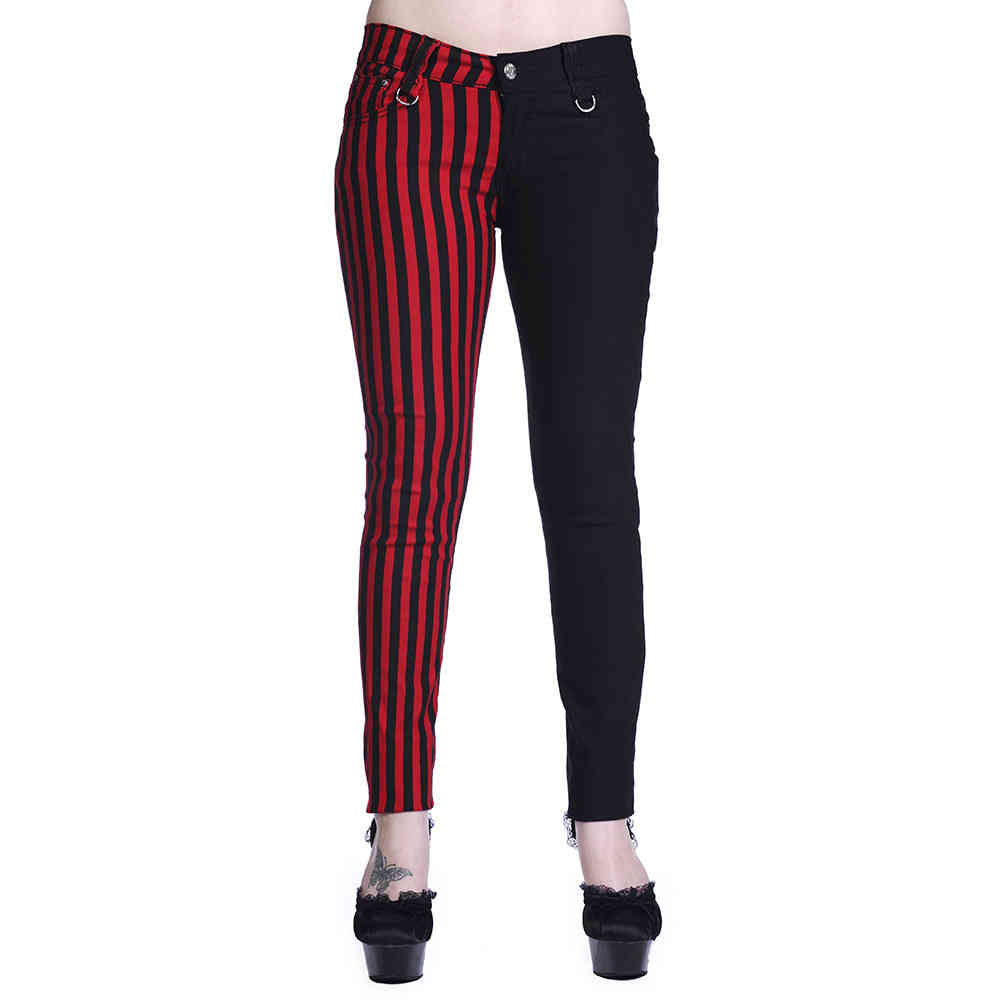 Banned - Half Black Half Striped Broek rechte pijpen - Zwart/Rood